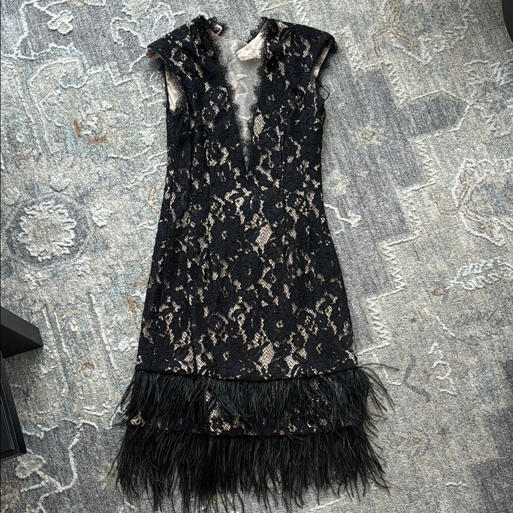 Aidan Mattox Black Plunge Neck Sheath Mini Dress